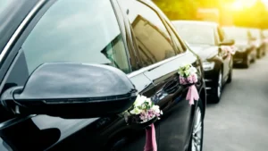 black vehicles on wedding day