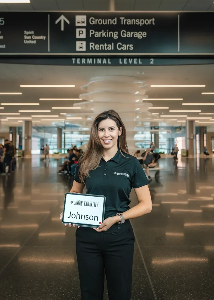 A Snow Country driver meets her passengers at the airport