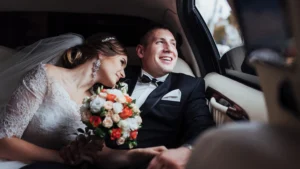 a couple in a car, getting married
