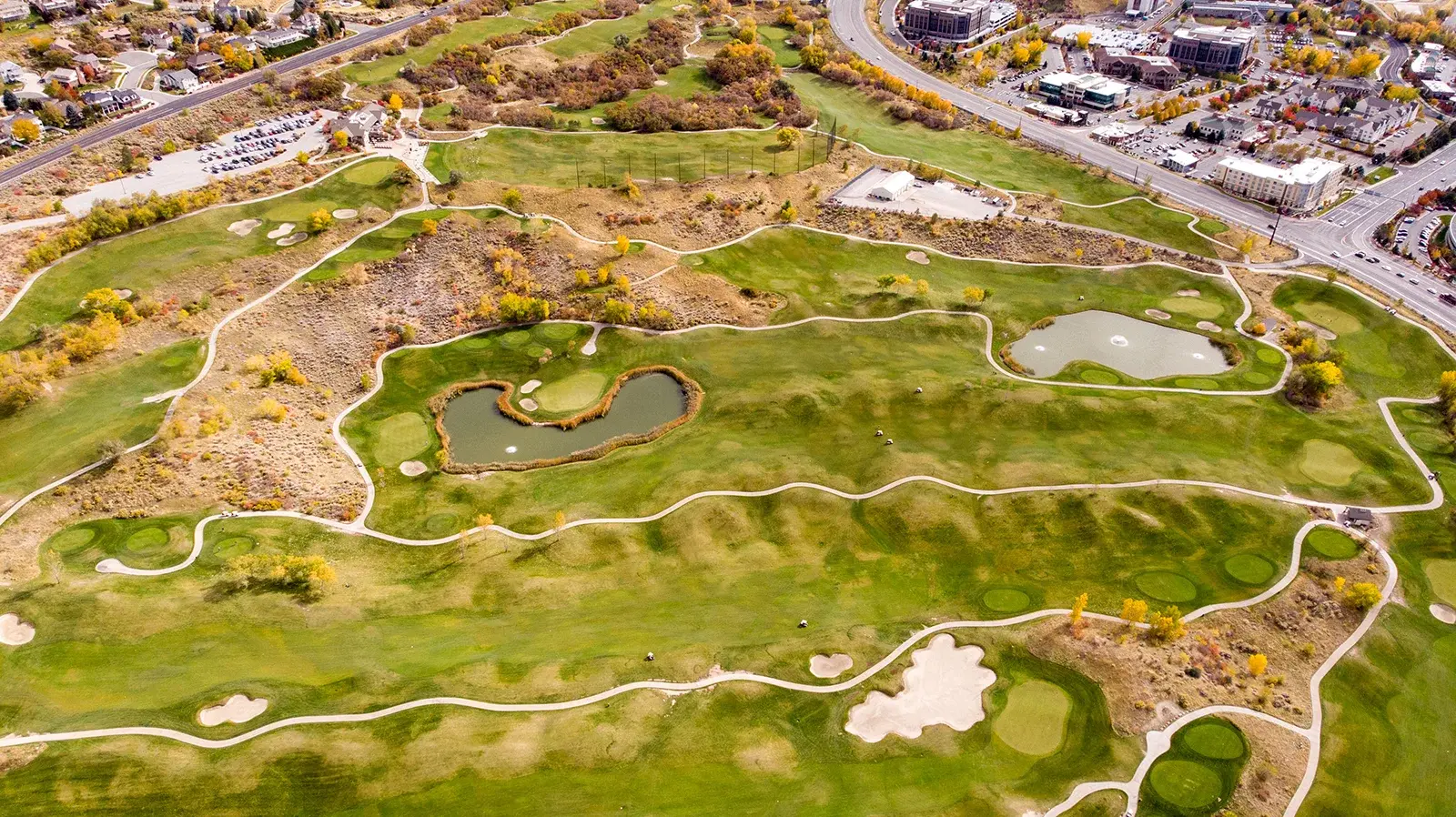 An aerial view of a golf course